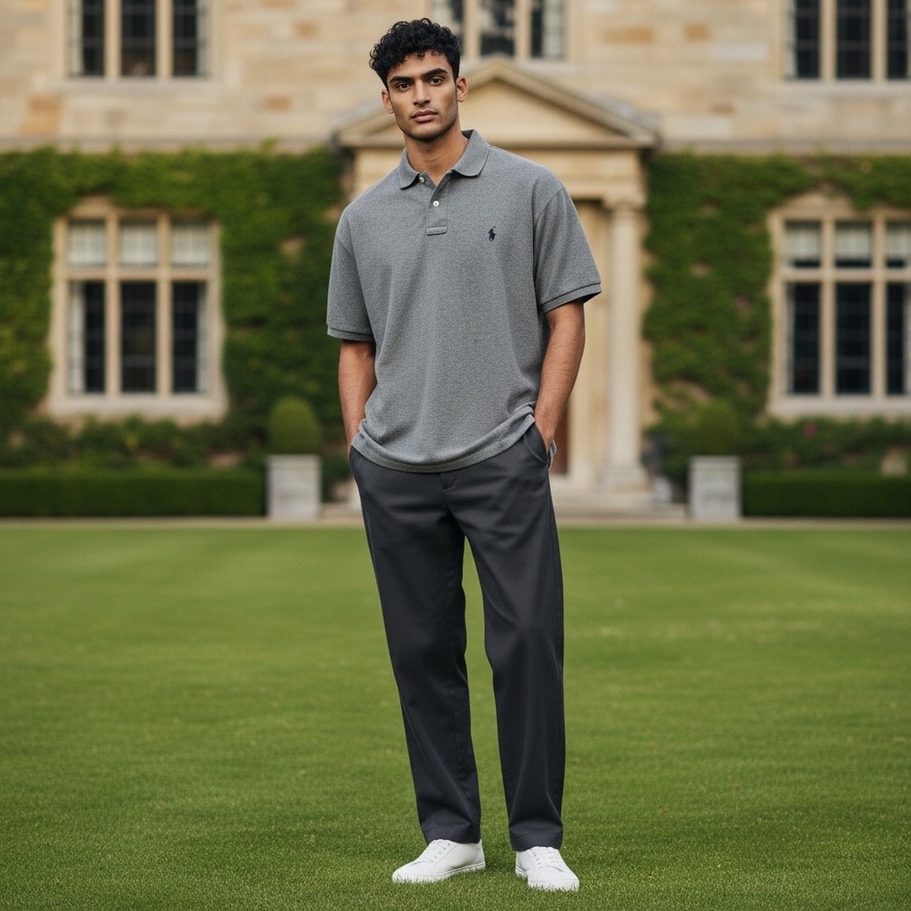 Polo Ralph Lauren Mens Custom Fit Short Sleeve Polo Shirt Grey Large Cotton Mesh